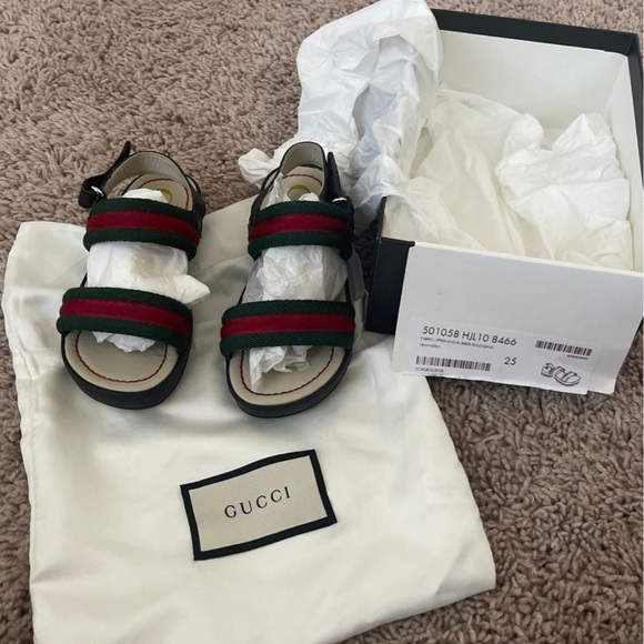 GUCCI kids Green/Red Vintage Web Nylon Open Toe Sandals Size 25/9C - Picture 8 of 12